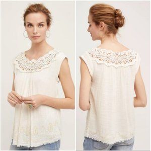 { Anthropologie } Tartane Beaded Gauze Top
